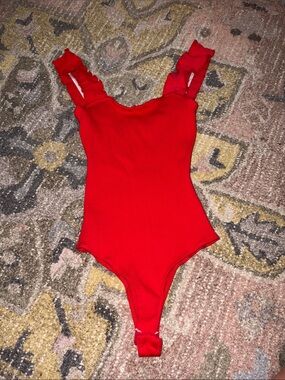 Blue Rain Bright Red Ruffled Strap One-Piece